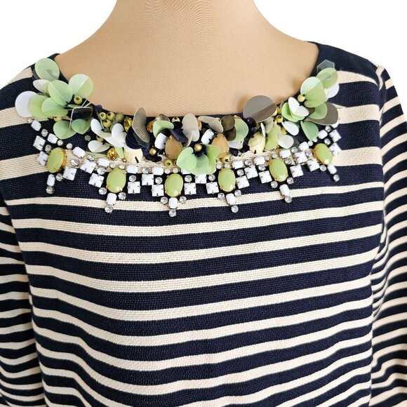J. Crew NWT Striped Blue and Beige Floral Neckline Sz 6 - Picture 2 of 12